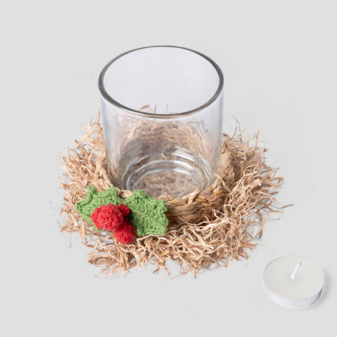 Handmade Bamboo And Crochet Frill Tea Light Holder