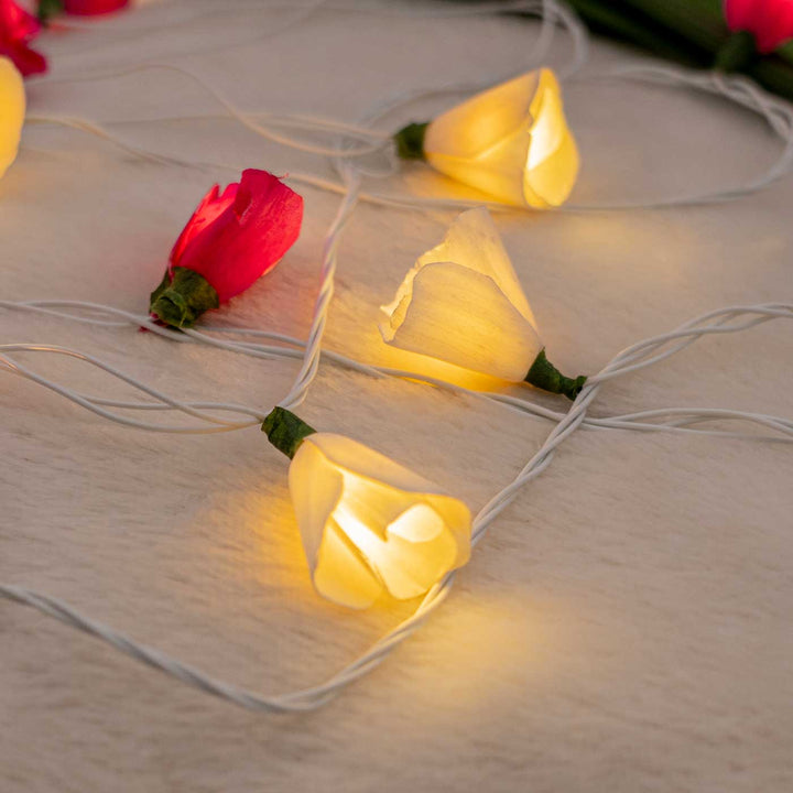 Handmade Poov String Light Pink Color Sholapith Fairy Light