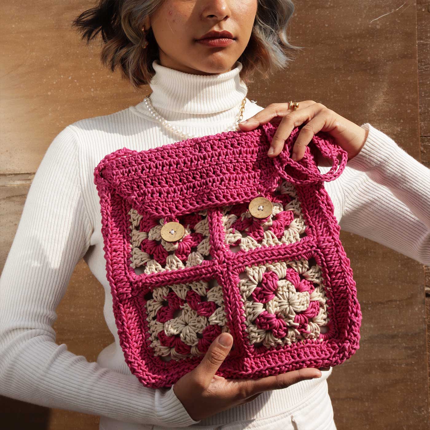 Buy Handmade Crochet Criss-Cross Satchel Bag Online On Zwende