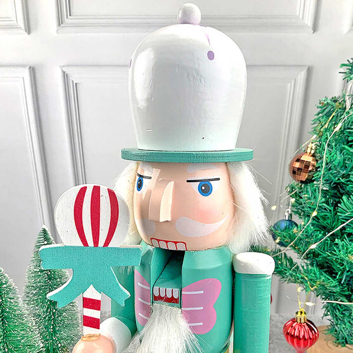 Pastel Green Baloon Nutcracker Self-Standing Wooden Decor For Christmas Table Decoration