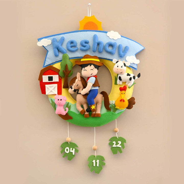 Personalized Farm Adventure Theme Round Felt Kid's Nameplate