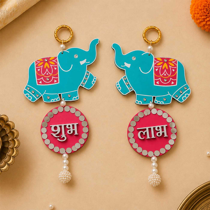 Handcrafted Elephant Shubh Labh Hanging | Set Of 2
