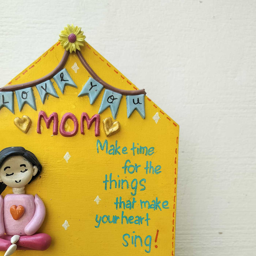Handcrafted "Love You Mom" MDF & Cold Porcelain Clay Decorative Plaque