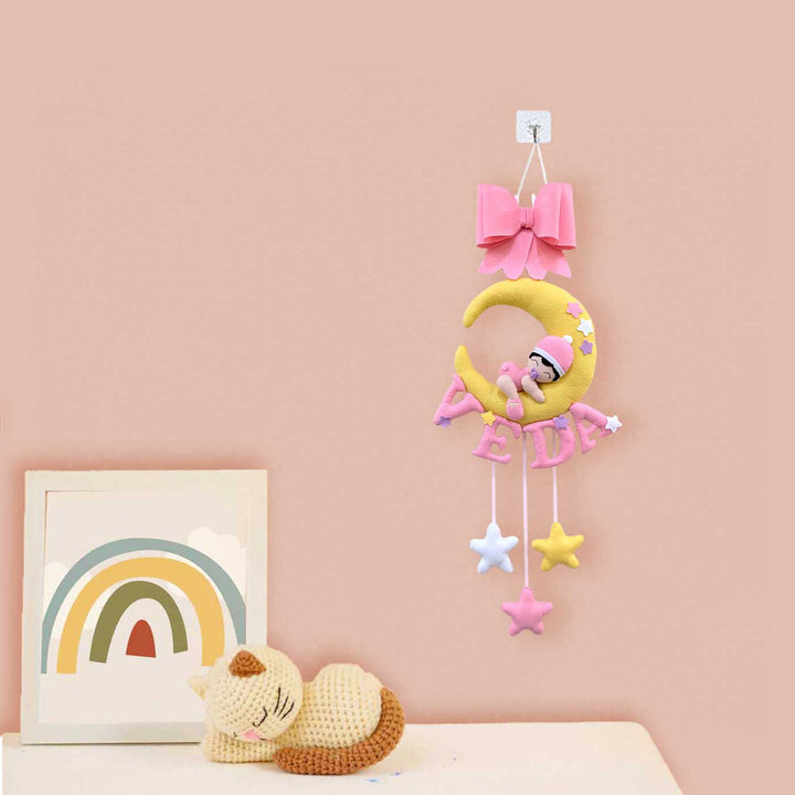 Personalized Handmade Baby On Moon Theme Felt Kids Name Plate