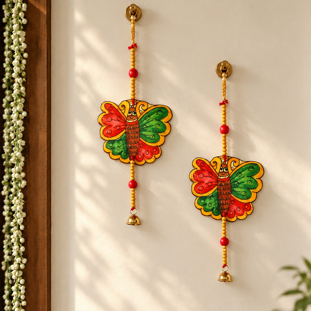 Colourful Parchment Leather Tholu Bommalata Butterfly Hangings - Pack of 2