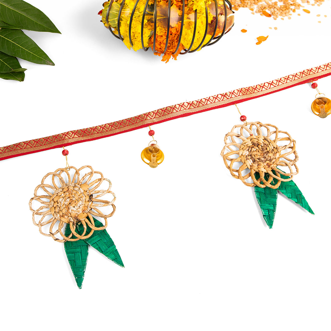 "Pushp" Handcrafted Banana Toran with Bamboo Mango Leaf Accents for Festive Decor