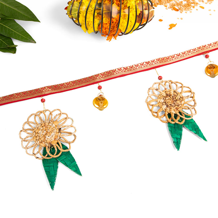 "Pushp" Handcrafted Banana Toran with Bamboo Mango Leaf Accents for Festive Decor
