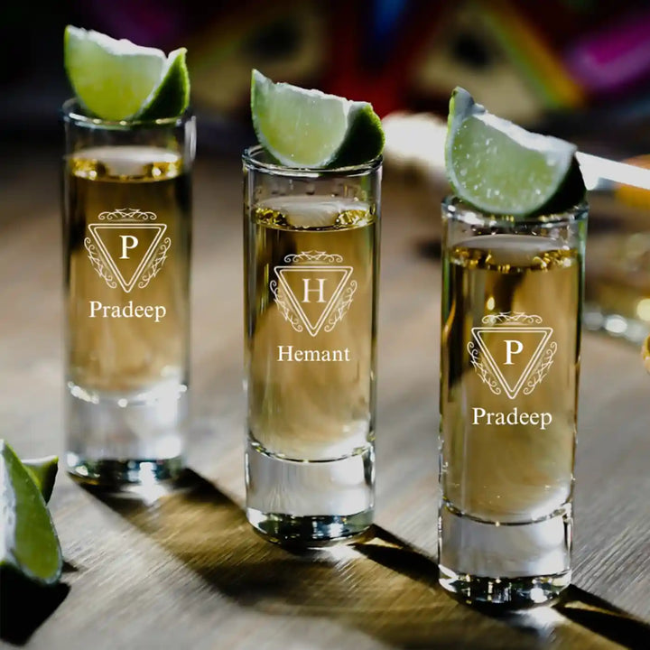 Personalized Engraved Monogram Design Shot Glass | Set Of 2 | 60 ML