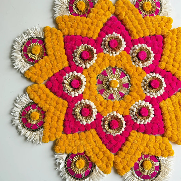 Reusable Pink & Yellow Floral Rangoli | Set Of 9