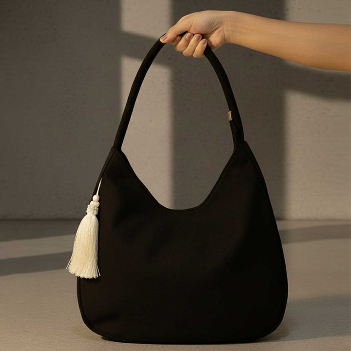 Ivory Cross-Stitch Embroidered Hobo Shoulder Bag