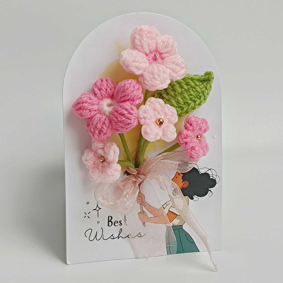 Handmade Crochet 3D Pink Blossom Greeting Card