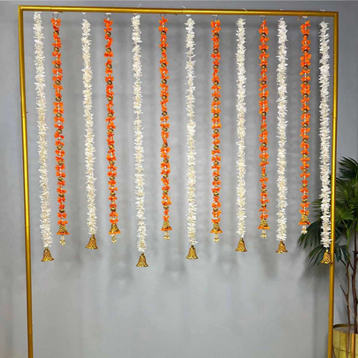 Orange Tassel & White Jasmine Garland Backdrop Decor Kit With Bells