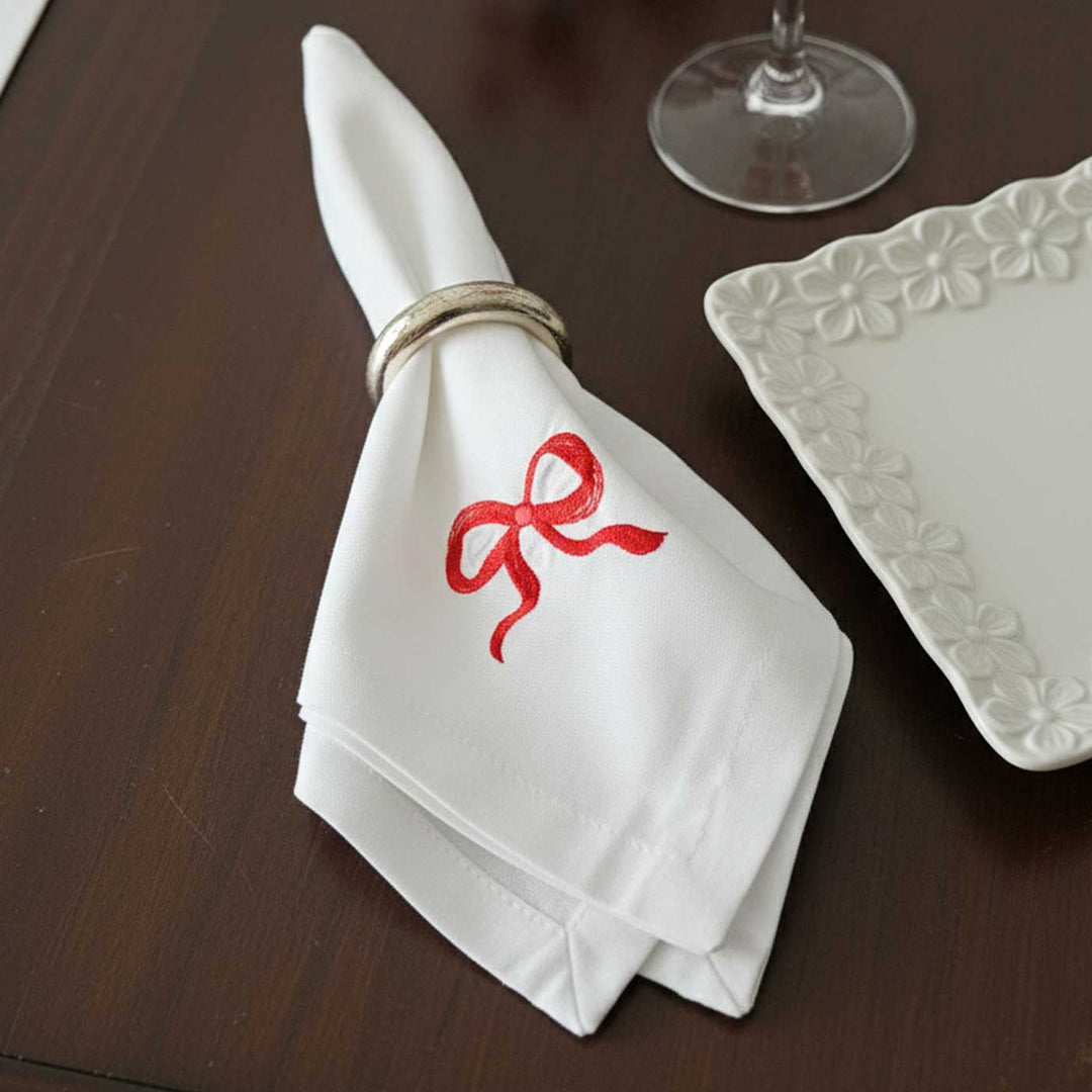 4 Pc | Handmade Embroidered White Wrapped In Love Napkin