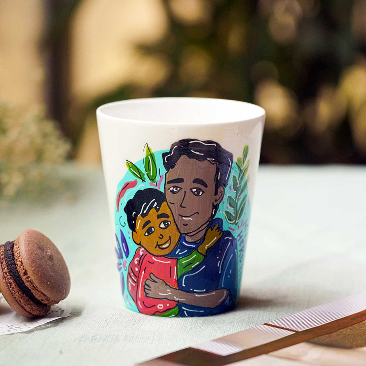 Personalized Hand-Painted Dad And Son Hugging Theme Ceramic Mug