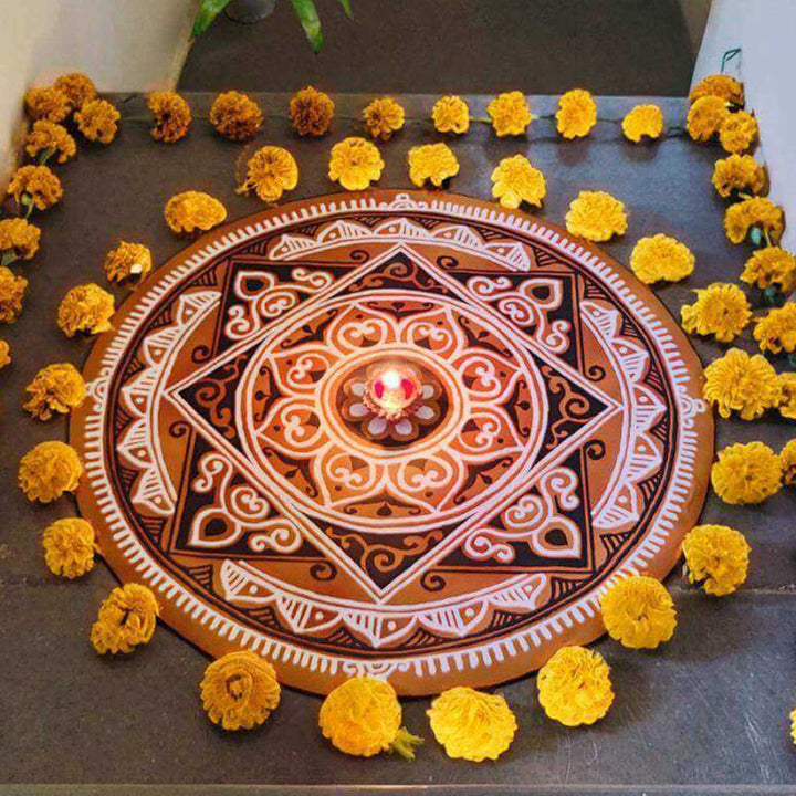24 x 24 Inch | Hand-Painted Vyana Circle Canvas Reusable Rangoli Mat