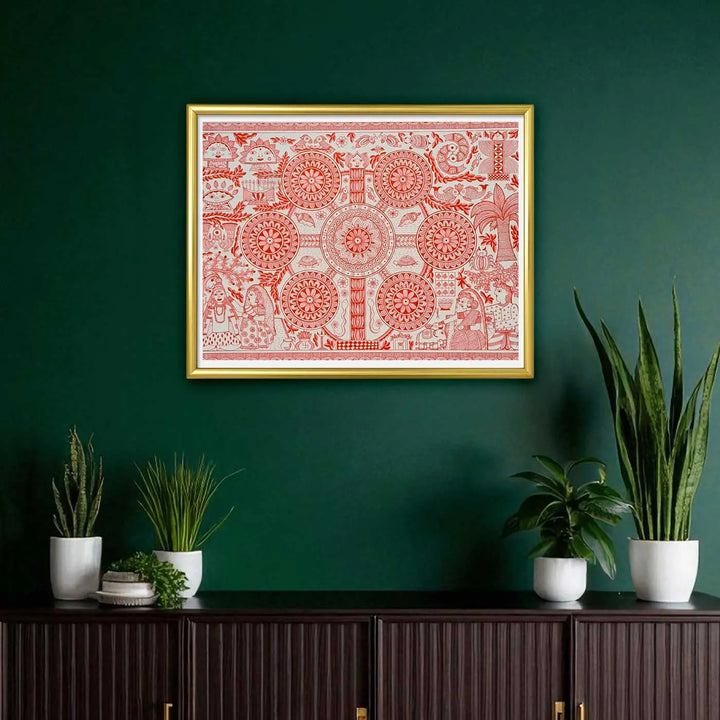 11 x 16 Inch | Harmony in Red | Original Hand Painted Madhubani Painting On Paper