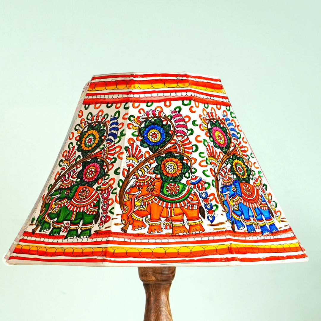 Floral Elephant Hand Painted Tholu Bommalata Lamp Shade | 10 inches