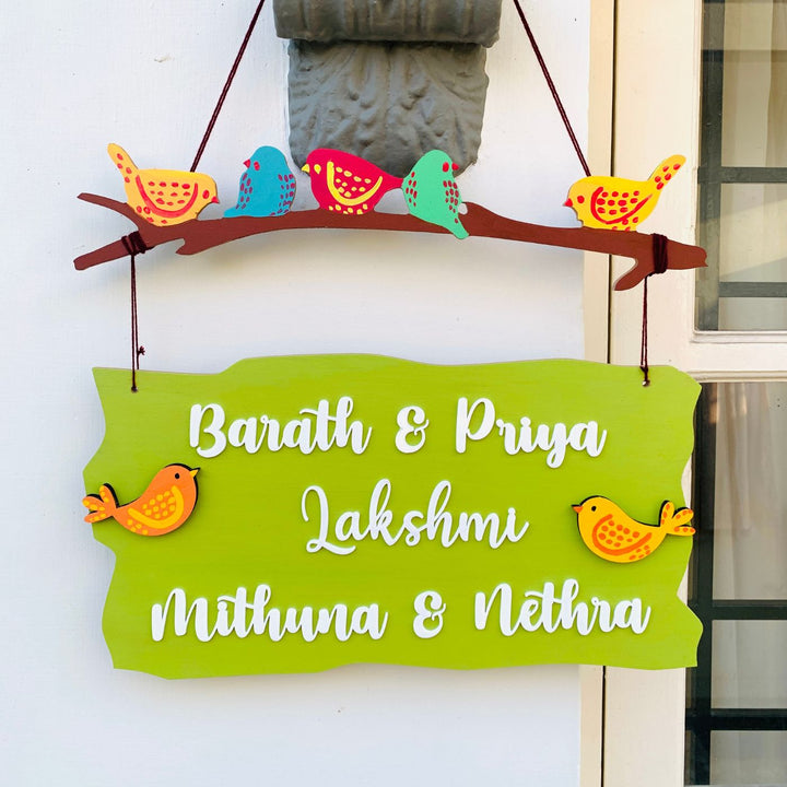 Personalized Sparrow Family Plank Nameplate with 3D Acrylic Letters