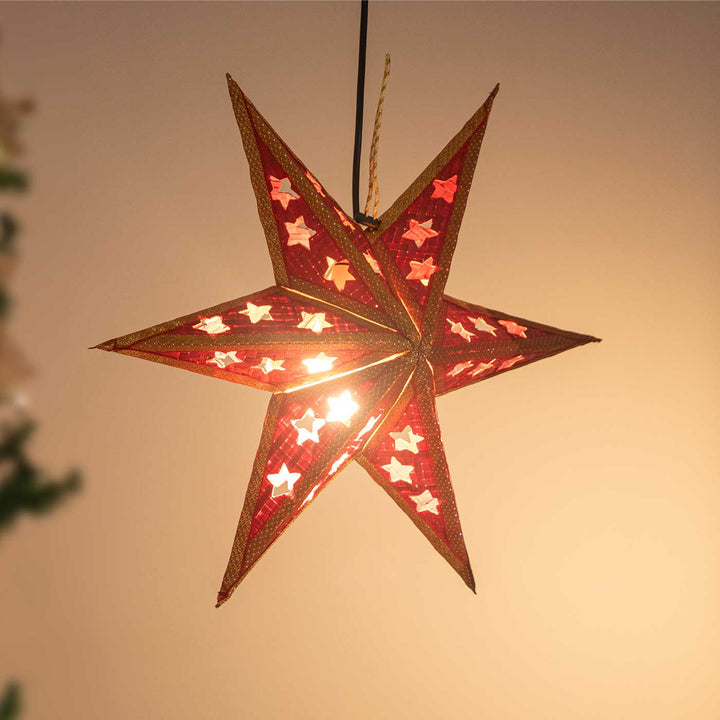 Foldable Handmade Bamboo Joy Red Christmas Star