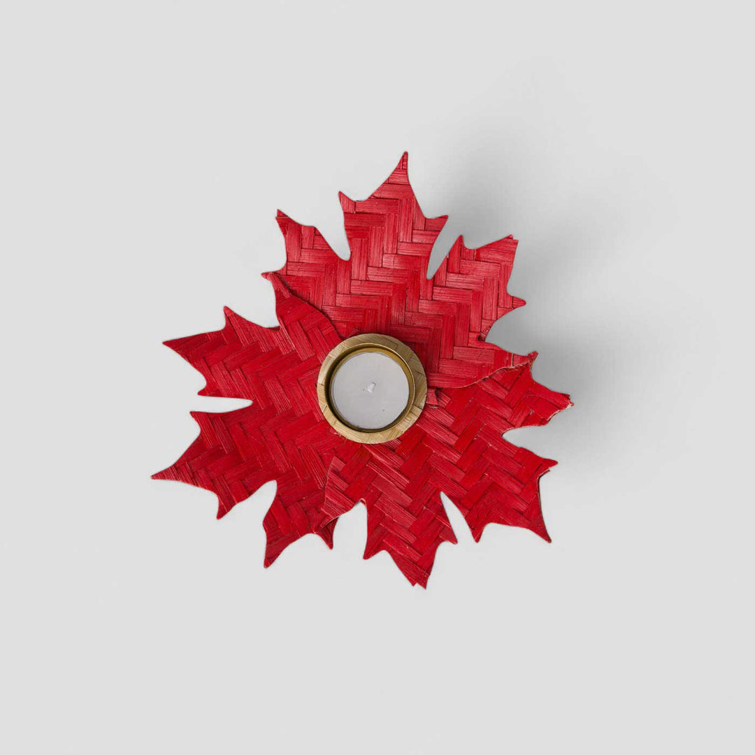 Handmade Bamboo Red Maple Tea Light Holder