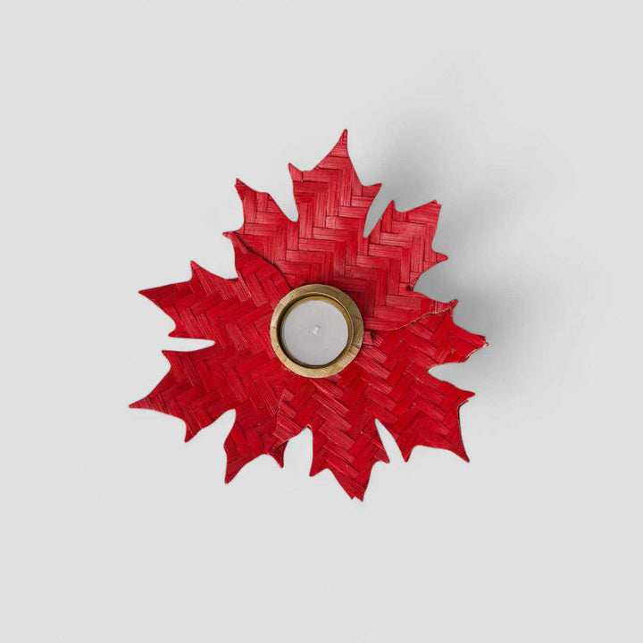 Handmade Bamboo Red Maple Tea Light Holder