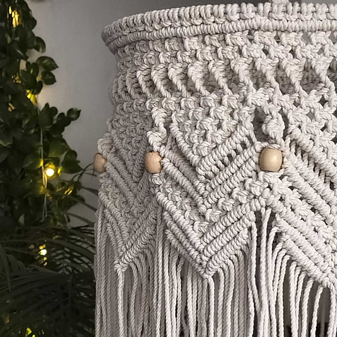 Handmade Macrame Beaded Design Cotton Hanging Lamp