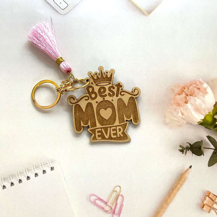 Handmade Best Mom Ever MDF Wood Keychain