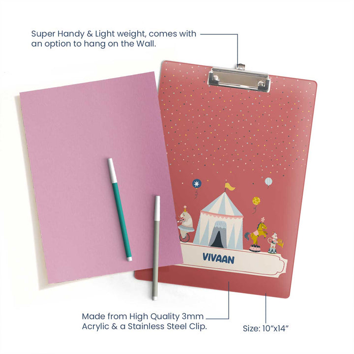 Personalized Animal Circus Theme Acrylic Clipboard
