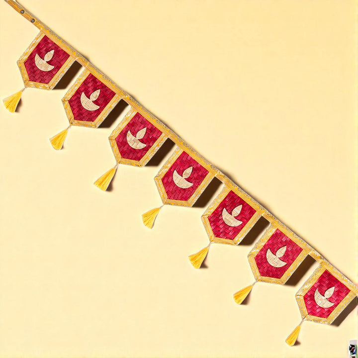 Red Diya Eco-Friendly Handmade Woven Bamboo Toran | 41 Inch x 7 Inch