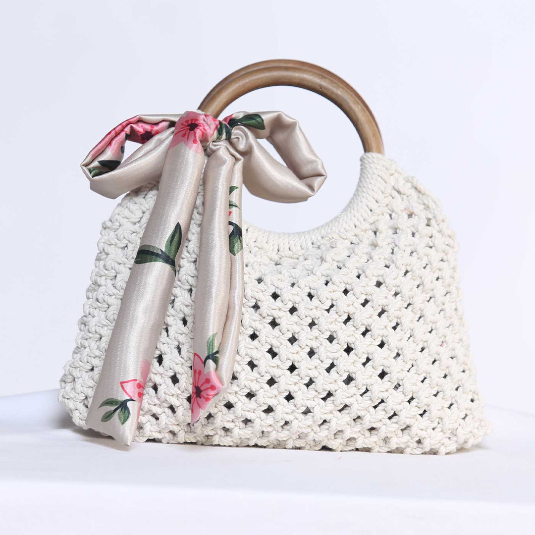 Handmade Macrame Baguette Bag With Bow