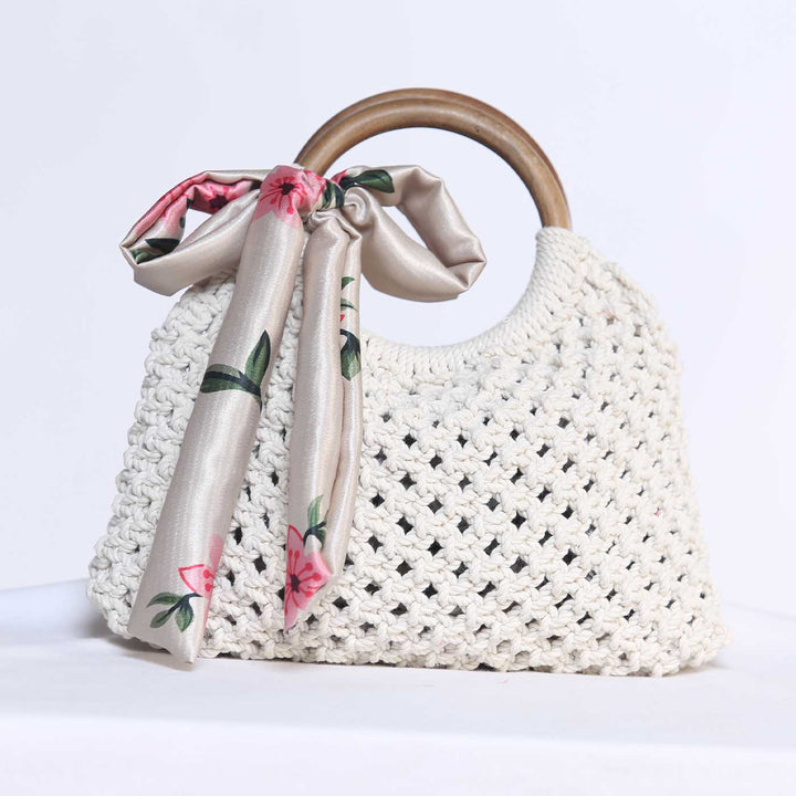 Handmade Macrame Baguette Bag With Bow