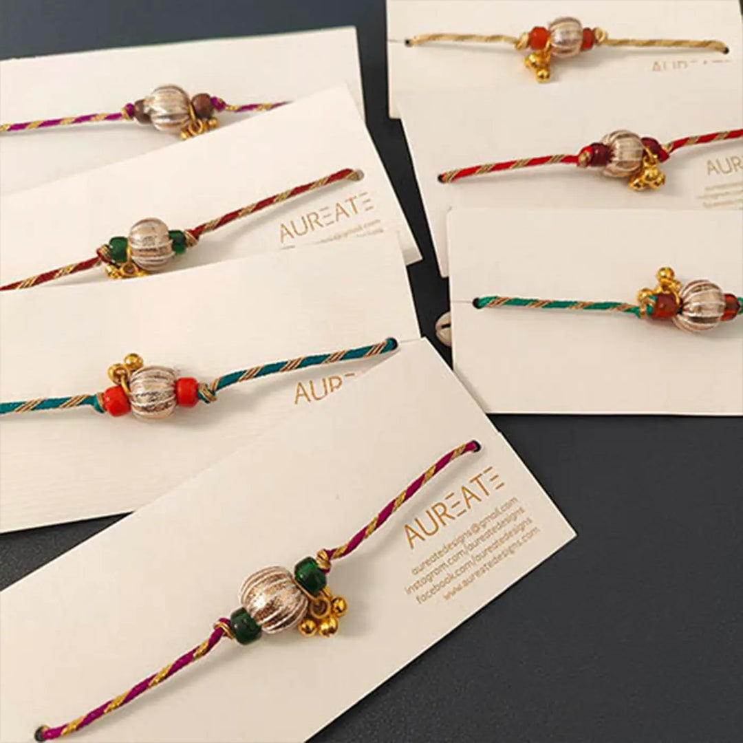 Handmade Beaded Gota Pati Rakhi With Roli Chawal | Set Of 7