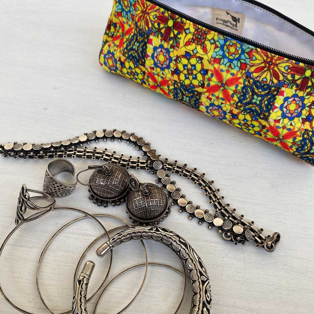 Hand-Painted Mumbai Heritage Stained Glass CST Inspired Canvas Pouch