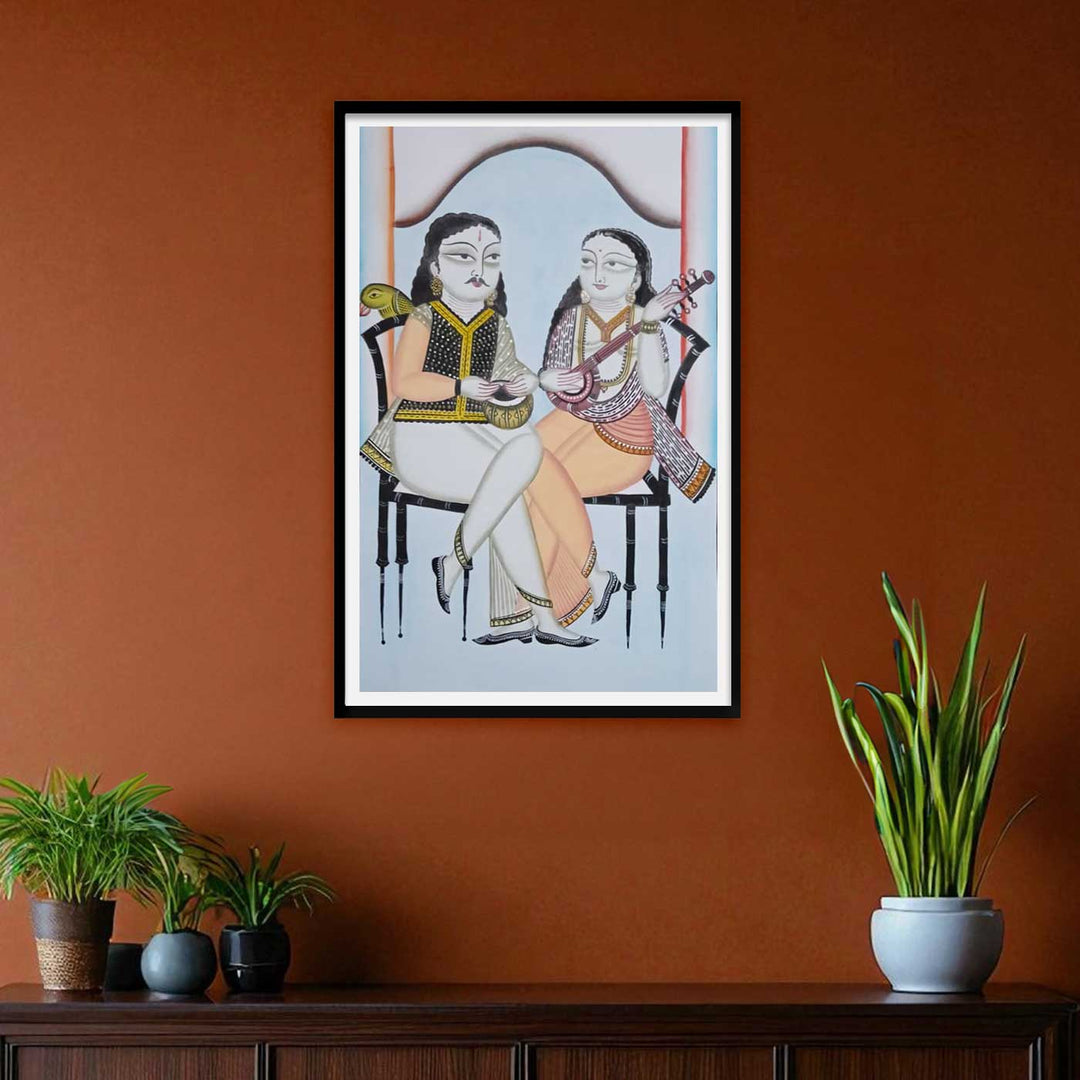 14 x 22 Inch | Musical Companions | Original Hand Painted Kalighat Painting | Natural Colors On Paper
