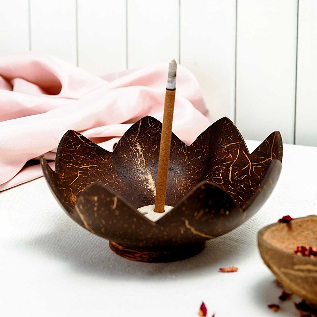 Eco-Friendly Handmade Coconut Shell Agarbatti Stand With Ash Catcher