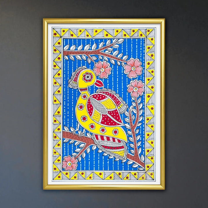 8 x 5 Inch | The Yellow Chirp | Original Hand Painted Madhubani Painting On Paper