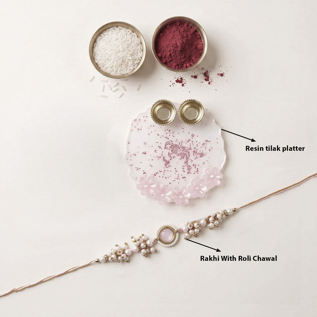 Handmade Resin Tilak Thali & Rakhi Ritual Hamper For Sister