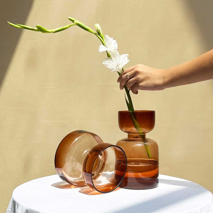 Handmade Ombre Haze Brown Glass Vase