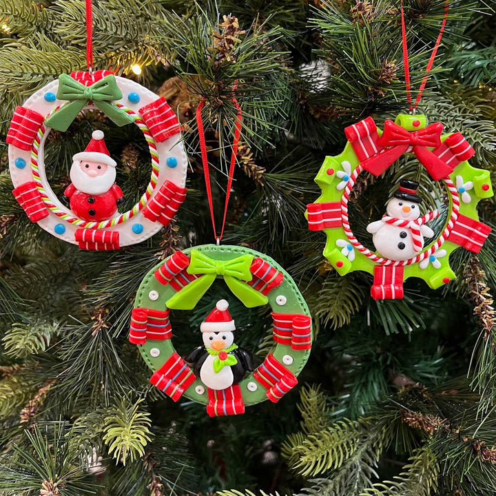 Handmade Wreath Clay Ornaments For Christmas Tree Decoration | Set Of 3