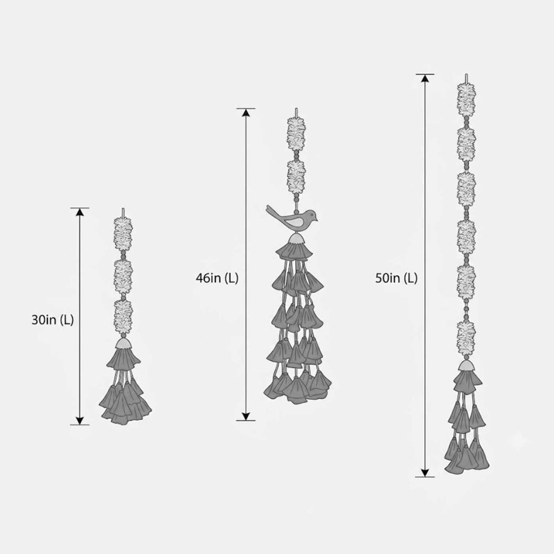 6 Pc | Handmade Parandi Bird Jute Wall Hanging Strings in Different Lengths With LED Lights & Shola Accents