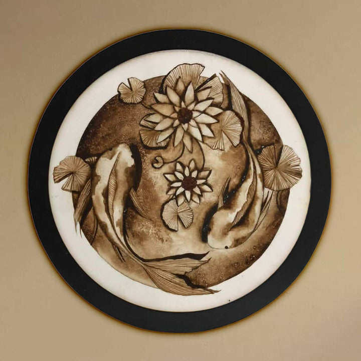 7.8 x 7.8 Inch | Handmade Paper Circle Serene Coffee Painting