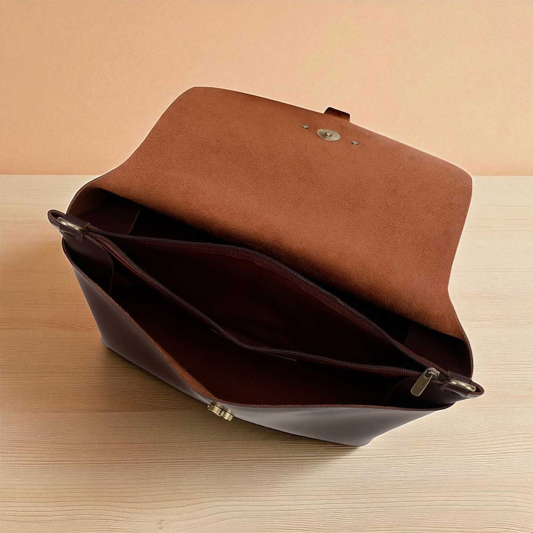Handmade Solid Brown Color Rexine Sling Bag