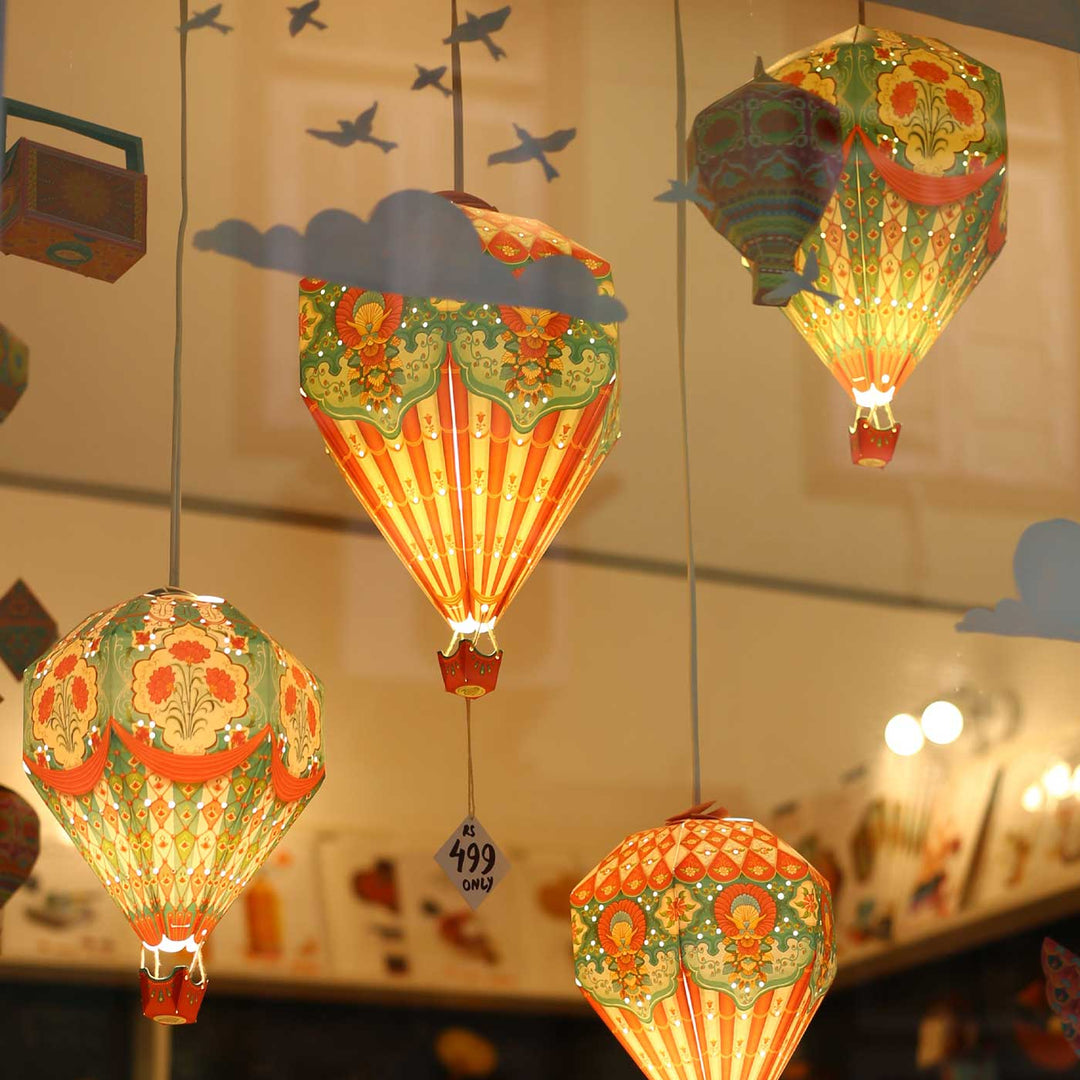 Handmade Printed Big Blue Hot Air Balloon Design DIY Lampshade