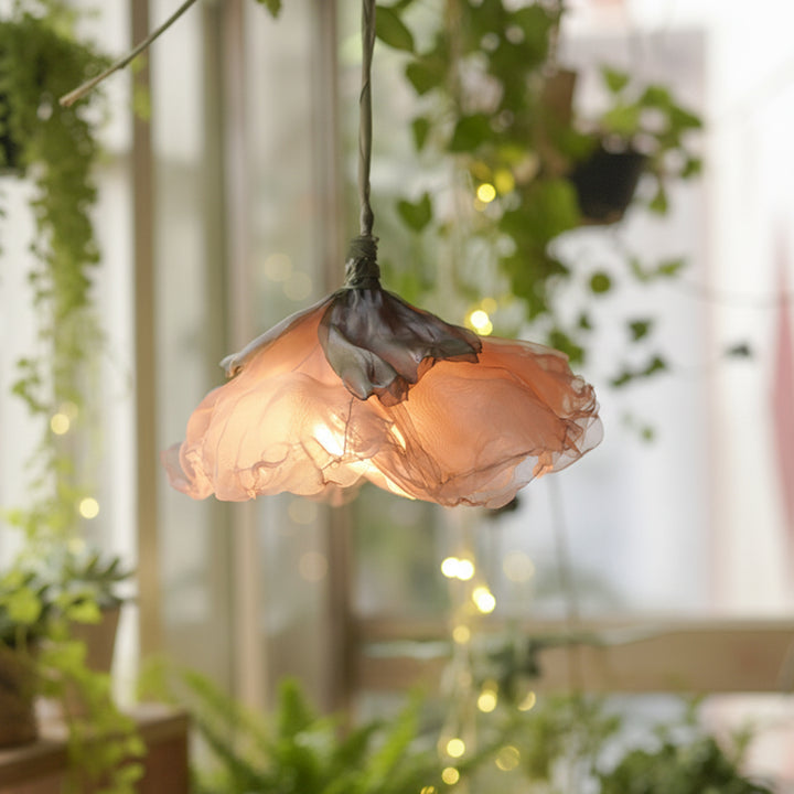 Elegant Organza Pink Flower Hanging Lamp | Premium Statement Lighting