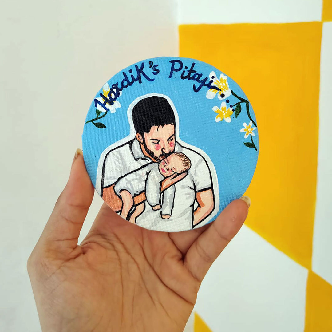 Photo Personalized Hand-Painted Dad And Son Canvas Fridge Magnet