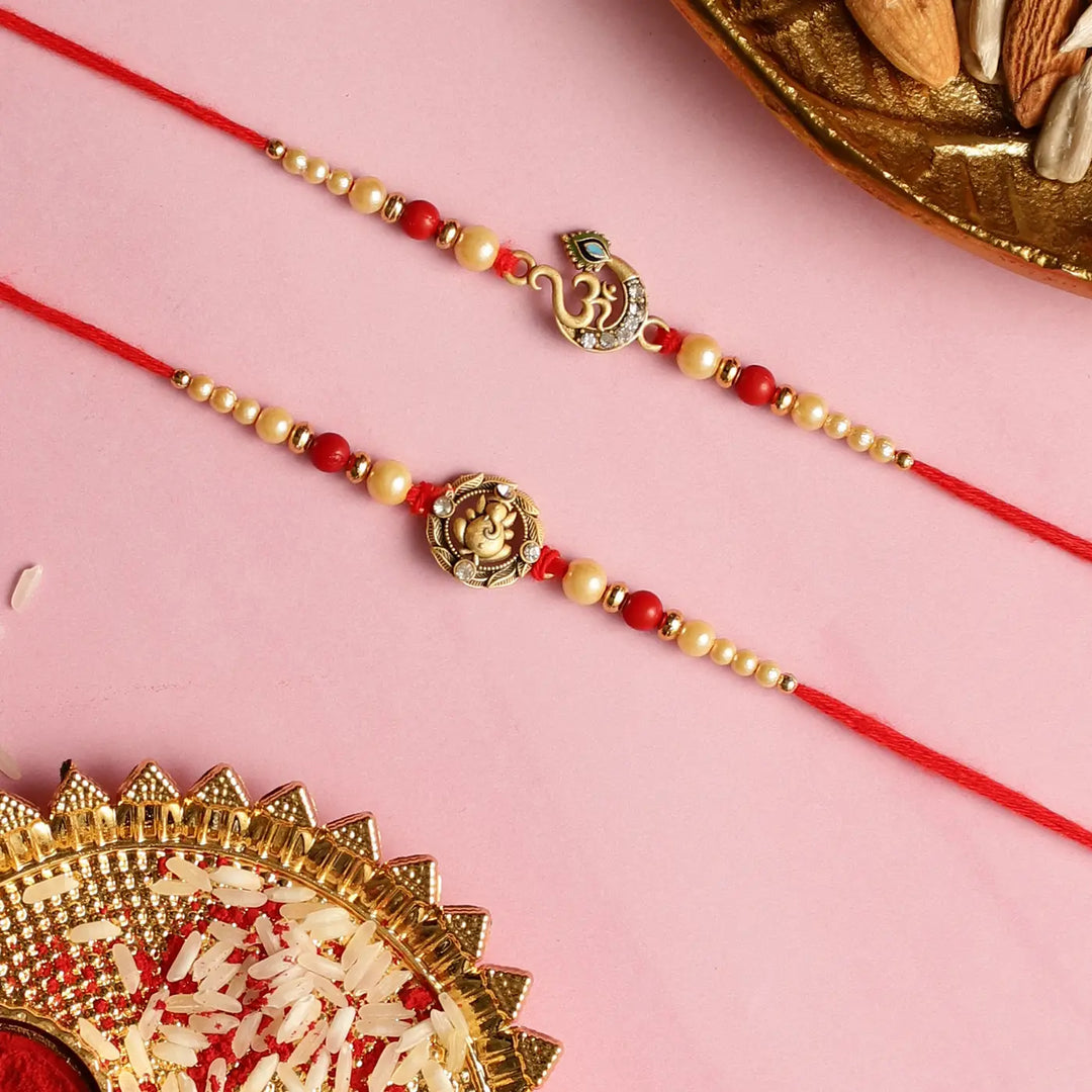 Handmade Festive Rakhi Hamper | Includes 1 Buddha Candle Holder, 1 Ganesha Rakhi, 1 Om Rakhi, 1 Roli Chawal