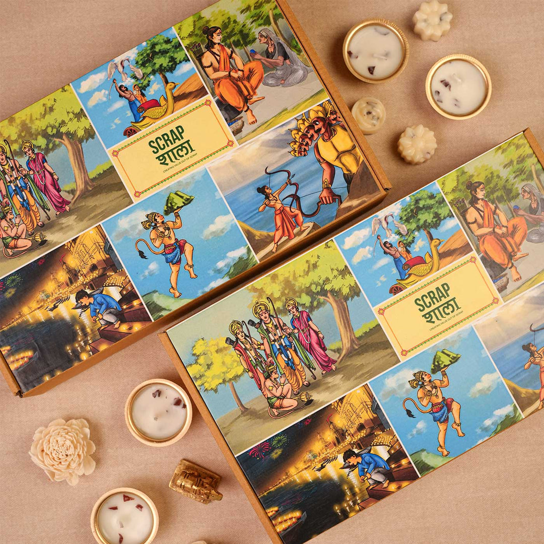Handmade Shubh Mangal Gift Hamper | Includes Agarbatti Pack With Stand, Swastik Door Hanging, Wooden T-Light Holders, Seed Card And Outer Box