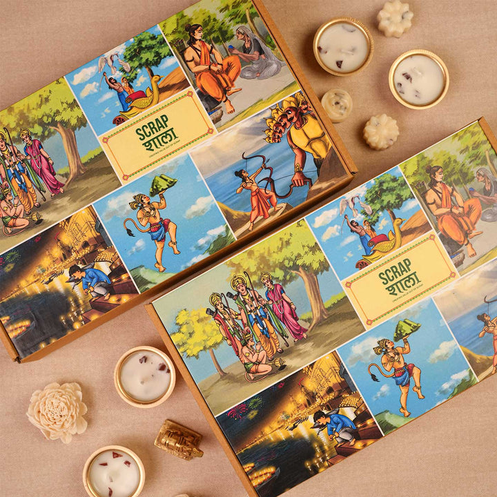 Handmade Shubh Mangal Gift Hamper | Includes Agarbatti Pack With Stand, Swastik Door Hanging, Wooden T-Light Holders, Seed Card And Outer Box