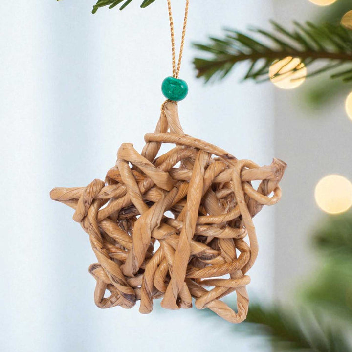 5 Pc | Handmade Banana Rope Star Hanging Christmas Ornaments