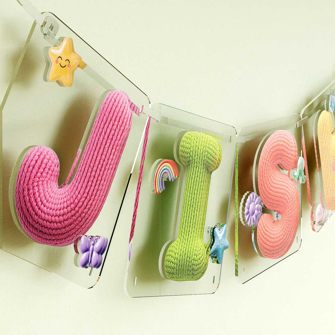 Personalized Acrylic Colourful Knitted Look Bunting